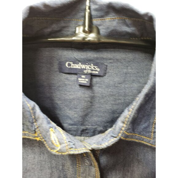 Chadwicks Blue Chambray Denim Dress Size 6, Roll Tab sleeve, 1/4 button, pockets - Picture 6 of 7